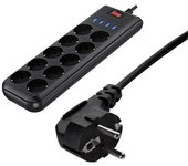 Regleta protectora contra sobretensiones con 5 tomas, 1 puerto tipo C y 3 puertos USB, 4000W, 16A, 1050J, con cable de 2m.