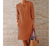 Jocoo Jolee Women Casual Soild Long Sleeve Cotton and Linen Tunic Dress Vintage Straight Dress Long Sleeve Oversized Mini Dress