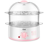 DAM. Vaporera eléctrica doble nivel transparente multiusos libre BPA, tecnología envolvente 360º. 22x18,5x27,3cm