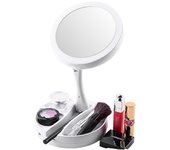 Espejo de Maquillaje con luz LED - Espejo tocador Doble Cara con x1  x5  x10 aumentos | Plegable y Ajustable vale para Viajes | Funciona a Pilas Pritech