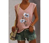 Summer Women 5 Color Ladies Fashion Floral Print Casual Tank Top Loose Sleeveless Tank Top V Neck Female T Shirt