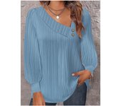 2024 hot item wish Amazon hot style autumn simple v-neck button solid color versatile long-sleeved pleated shirt