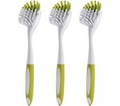 Cepillos para fregar platos, fregaderos, ollas y sartenes con cerdas duraderas, color amarillo verdoso, 3 unidades