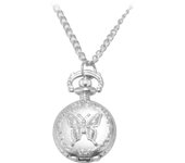 Silver Quartz Butterfly Arabic numerals Pocket Watch with Vintage Necklace
