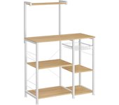 VASAGLE Estantería de Cocina, Soporte para Microondas y Panadería, Estantería de Almacenamiento con Cesta de alambre, 6 ganchos, para Especias, Ollas y Sartenes, Beige Roble y Blanco Clásico/Marrón Rústico y Negro/Greige y Black