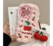 For IPhone 16 Pro Max 15 Plus 14 Pro 13 12 11 Cherry Plush Phone Case Autumn and Winter Phone Protective Jacket