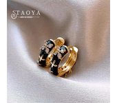 2023 New Design Classic Zircon Flower Shape Black Enamel Gold Color Hoop Earrings For Party Women's Luxury Accessories Jewelry