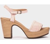 Pedro Miralles Sandalias de tacón de serraje en color rosa palo. modelo TREVI en tonos Rosas. Hecho a mano en España.