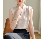 Womens Tops Blouses Solid Color White Satin Blouse Office Shirt Blusas Sleeveless Women Shirts Black White Female YTM A31