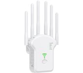 Repetidor WiFi, Extensor WiFi, Amplificador de Señal WiFi,Modo Repetidor/Router/Ap, Última Tecnología de 6 Antenas, con 2 Puertos Ethernet.,para Casa/Oficin.