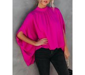 Women's Cape Sleeve Oversize Blouse Tie Closure High Neckline Caftan Body Loose Tops
