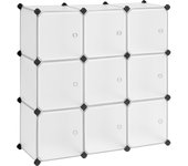 SONGMICS Estantería Modular, Armario Modular de 9 Cubos, Estantería de Plástico con Puertas, para Zapatillas, Ropa, Libros, Fácil de Montar, Blanco/Negro y Blanco