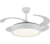 Ventilador de techo Selina-XL Blanco de P&B de 4 aspas Retractiles, motor DC de bajo consumo, Luz LED CTT - Mando a distancia de 6 velocidades y APP - Cerrado Ø50 y abierto Ø122cm - PB Lighting Sunaca