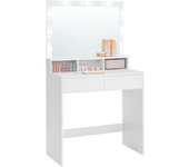 Tocador moderno blanco con espejo led ajustable y almacenamiento inteligente, mesa de maquillaje con 2 cajones y 3 compartimentos