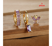 3PCS Square Hoop Earrings Set for Women Stainless Steel Cubic Zirconia Geometric Round Huggie Butterfly Earring Piercing Jewelry