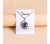 Vintage 12 Zodiac Sign Moon Pendant Necklaces Galaxy Star Glass Necklace With Gift Cards