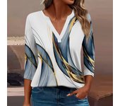 2024 Women's T Shirt Tee Print Button 3/4 Sleeve Daily Weekend Fashion Basic V Neck Regular Top Uniquely Styled Cozy Home Wear