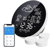 Estación meteorológica WiFi, termómetro inalámbrico para interiores y exteriores, 3 sensores exteriores, cómoda pantalla LCD