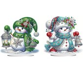 Kit de pintura de diamantes de mesa "Muñeco de nieve", kit de arte de diamantes de pie para adultos, muñeco de nieve navideño 5D, caja de adorno para colocar en el escritorio - 03 - Muñeco de nieve