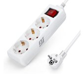 ORION91 Pack x 3 unidades Regleta 5 METROS Blanca 3 Tomas SCHUKO Sección Cable 3x1,5mm Interruptor Encendido/Apagado Protección Infantil Nine&One Premium