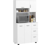 HOMCOM Mueble de Cocina, Mueble Alto con 3 Cajones, Estantes Regulables, Buffet de Cocina con Estante para Microondas, Protección Antivuelco para Salón, Comedor, 89 x 39,5 x 168 cm, Blanco