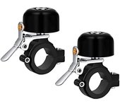 Timbre de bicicleta para adultos y niños, de metal, para manillares de 22,2 a 31,8 mm, 80 dB, 2 unidades, color negro
