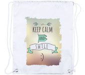 4 MOCHILAS DE CUERDAS calmate y sonrie keep calm and smile frase graciosa playa piscina picnic excursion personalizada