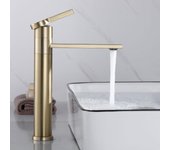 Grifo de lavabo Dorado, lavabo de 360 °, grifo de baño alto, ajustable en Frío y Calor, Oro cepillado