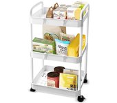 JUPPLIES - Carrito Auxiliar con Ruedas para Almacenaje Multiusos - Carro de Cocina Organizador con Ruedas - Carrito Organizador con 3 Niveles - Verdulero para Cocina