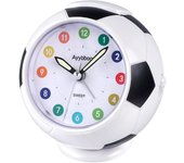 Reloj despertador para niños, reloj despertador analógico para niño y niña, alarma con pilas, forma de fútbol, ​​silencioso, sin tictac (negro)