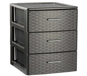 Plastic Forte - Cajonera de ordenación Rin Rattan con 3 cajones, plástico, torre de almacenaje multiusos, 46,5 x 39,5 x 36,5 cm, gris antracita