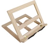 Soporte de lectura para libros de recetas de cocina, soporte para libros con 2 soportes de metal para páginas, soporte para libros y estantes de madera plegable y ajustable, ideal para iPad o tableta