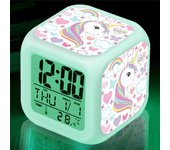 Reloj despertador para niños, Reloj despertador digital de 7 Colores con 8 Sonidos de Alarma, Reloj con Luz LED de noche con calendario de fecha y temperaturas