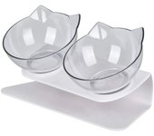 Comedero doble plástico para perros y gatos, Comedero para viajes de perros y gatos, Comedero para perros, Dispensador de agua y croquetas para gatos - Transparente