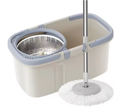 Fregona retráctil giratoria de 360 ° con cubo, mopa redonda de acero inoxidable de Doble accionamiento, Herramientas de limpieza automática para el hogar en seco y húmedo, 2 recambios