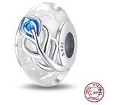 Charms Beads 925 Silver Fits Pandora 925 Original Bracelet Womens Luminous--Crystal White Feather Glass Beads DIY Jewelry Gifts