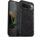 Funda magnética de madera para Google Pixel 9 Pro XL, con grabado artesanal de madera y TPU suave a prueba de golpes, compatible con cargadores inalámbricos MagSafe (Calendario Maya) Rosy