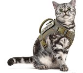 Arnés de gato táctico y correa para caminar, prueba de escape suave arnés de chaleco ajustable para mascotas para gato grande, malla transpirable perro pequeño