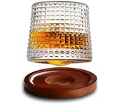 Whiskey Glasses Rotating Whisky Glass with Base 360 Rotate Degrees Crystal Rum Glass for Cocktail Party Drinking Glass
