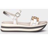 Pedro Miralles Sandalias de piel en color blanco roto. modelo TROPEA en tonos Blancos. Hecho a mano en España.