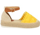 Davinia Shoes Sandalia de Mujer con Plataforma de Yute, Pala Cerrada de Rafia y Correa con Hebilla en el Tobillo. Primavera Verano 2020 Shoes&Blues.es YT30-Amarillo