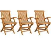 vidaXL Sillas de jardín 3 uds madera maciza de teca con cojines
