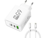 Cargador de GaN Tipo C PD Con 3 Puertos USB Adaptador De Carga Para El iPhone 15 14 Xiaomi Samsung Compatible Universal