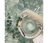 Muestra DIN A4 de Papel pintado vinílico de hojas de palmera tropical color verde beige y azul grisáceo - Polynesia Paradise 682840 de GAULAN