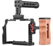 Andoer Camera Video Cage +Top Handle +Side Wooden Grip Kit with 1/4 Inch Threads for Sony A7IV/A7III/A7II/A7R III/A7R II/ A7S II