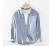 100% Linen new design long sleeve vintage crumpled shirts men brand casual concealed button trendy shirt for men chemise camisa