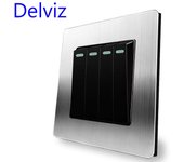 Delviz Stainless Steel Switch, AC 110-250V 86*86mm Black Panel,1 Gang 2 Way Push Button Switch, UK standard 16A Wall lamp switch