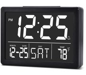 Reloj despertador, reloj digital, reloj digital eléctrico con pantalla LED de 5,5", brillo, volumen ajustable, fecha y temperatura, reloj de mesa para mesita de noche, dormitorio
