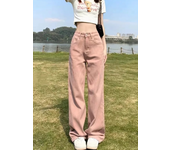 Dirty Pink High Waisted Wide Leg Jeans for Women's 2024 New Spring Straight Leg Loose Fitting Slimming Pants
