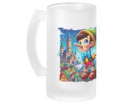 MERCHANDMANIA JARRA CERVEZA CRISTAL pinocho muñeco niño madera cuento infantil esmerilada esmerilado 500ml